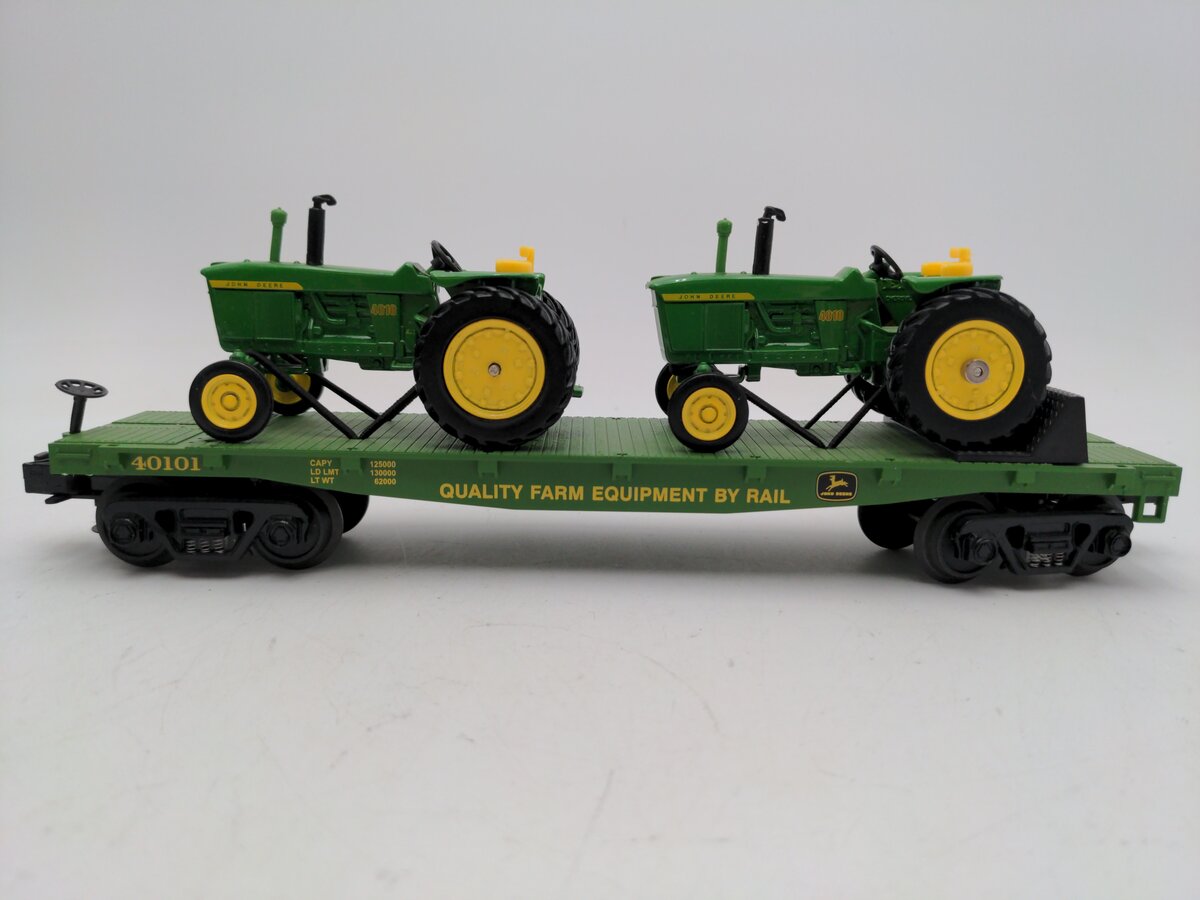MTH 30-7027A O Gauge John Deere Flatcar #40101 w/4010 Tractors EX/Box