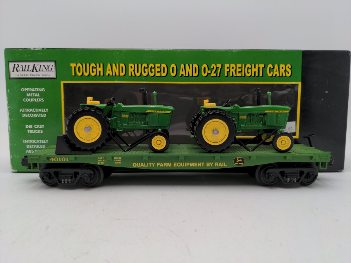 MTH 30-7027A O Gauge John Deere Flatcar #40101 w/4010 Tractors EX/Box