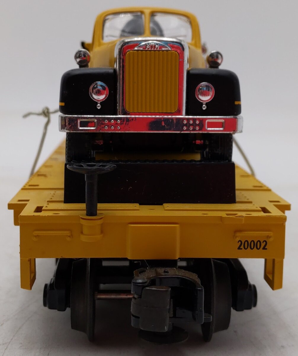 MTH 20-98159 O Gauge MTH Transportation Co Flatcar w/ Yellow Die-Cast Firetrucks EX/Box