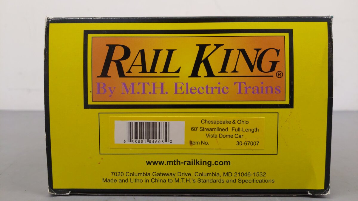 MTH 30-67007 O Gauge Chesapeake & Ohio Vista Dome Car VG/Box