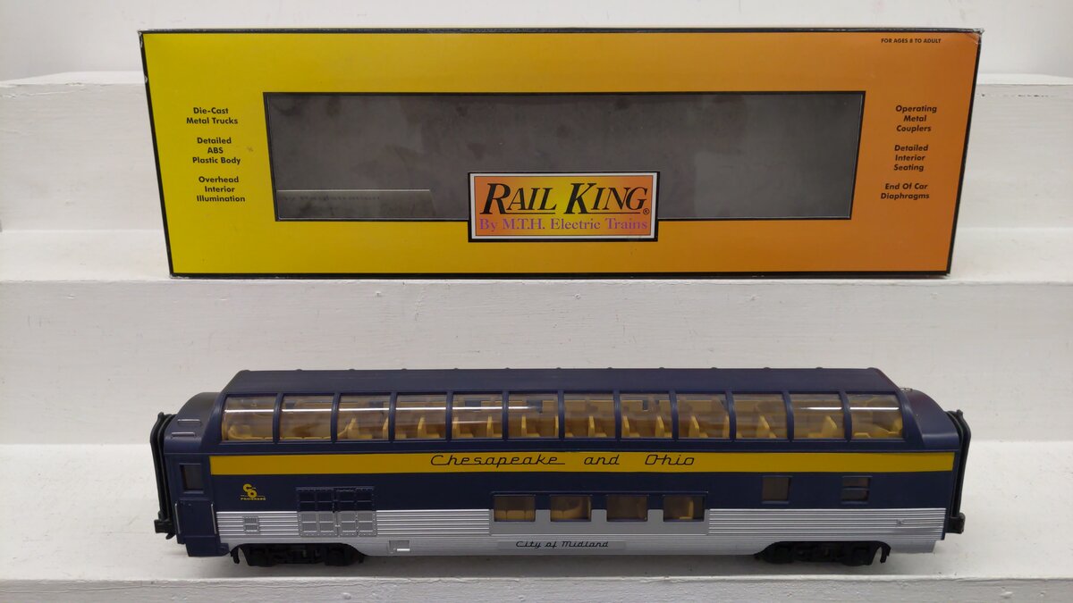 MTH 30-67007 O Gauge Chesapeake & Ohio Vista Dome Car VG/Box
