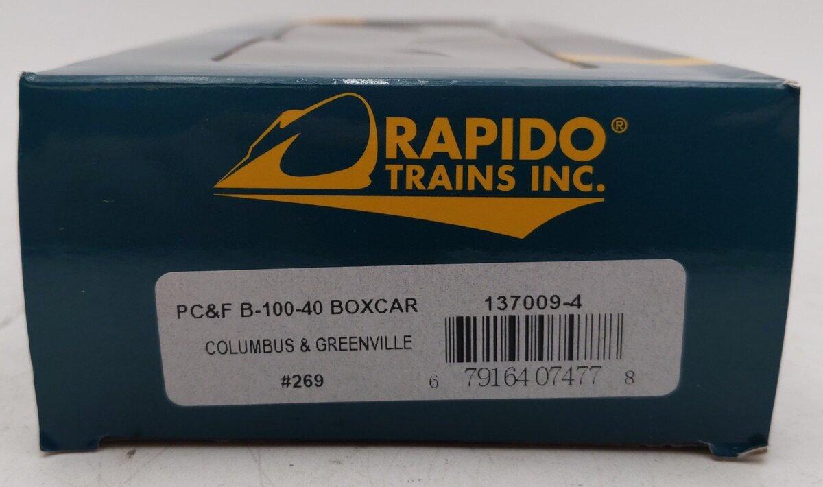 Rapido Trains Inc 137009-4 PC&F B-100-40 Columbus & Greenville Boxcar #269 EX/Box