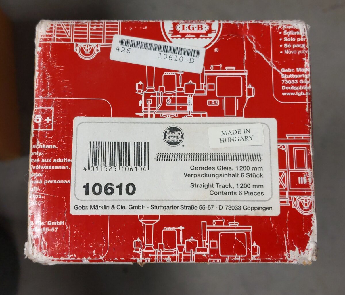LGB 10610 G Gauge 48 Straight Track Box (Box of 6) VG/Box