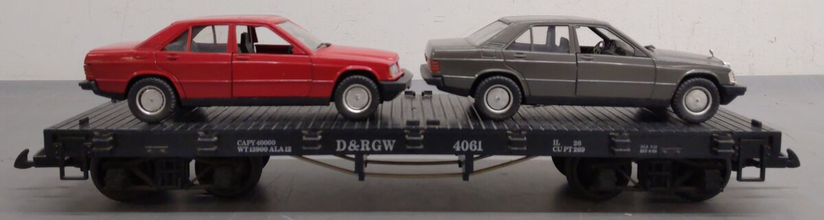 LGB G Scale Denver & Rio Grande Western Flatcar w/ 2 Mercedes Automobiles #4061 EX