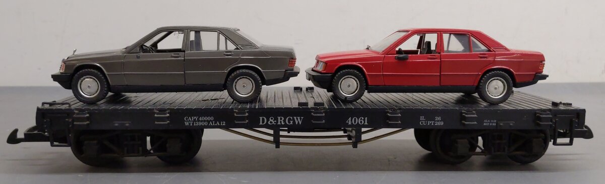 LGB G Scale Denver & Rio Grande Western Flatcar w/ 2 Mercedes Automobiles #4061 EX