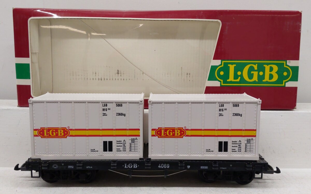 LGB 4069 G Scale Flatcar with 2 White LGB Containers EX/Box