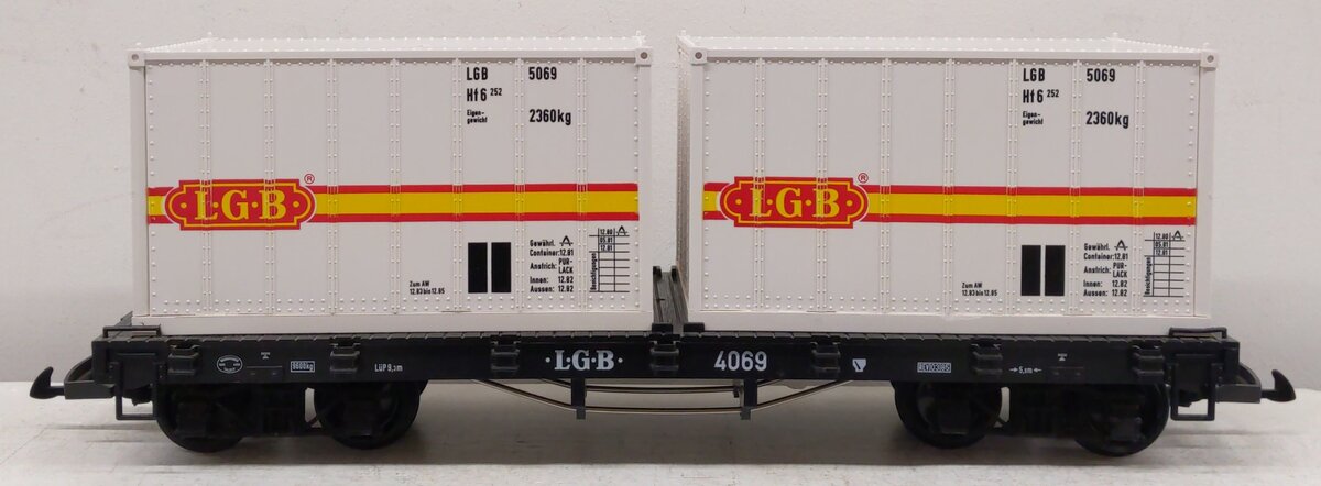 LGB 4069 G Scale Flatcar with 2 White LGB Containers EX/Box
