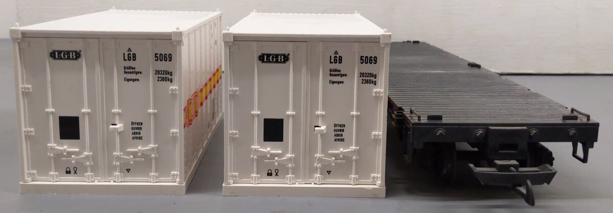 LGB 4069 G Scale Flatcar with 2 White LGB Containers EX/Box