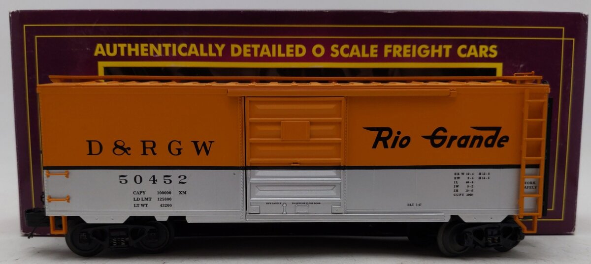 MTH 20-93317 O Gauge Denver & Rio Grande Western 40' Boxcar #50452 EX/Box