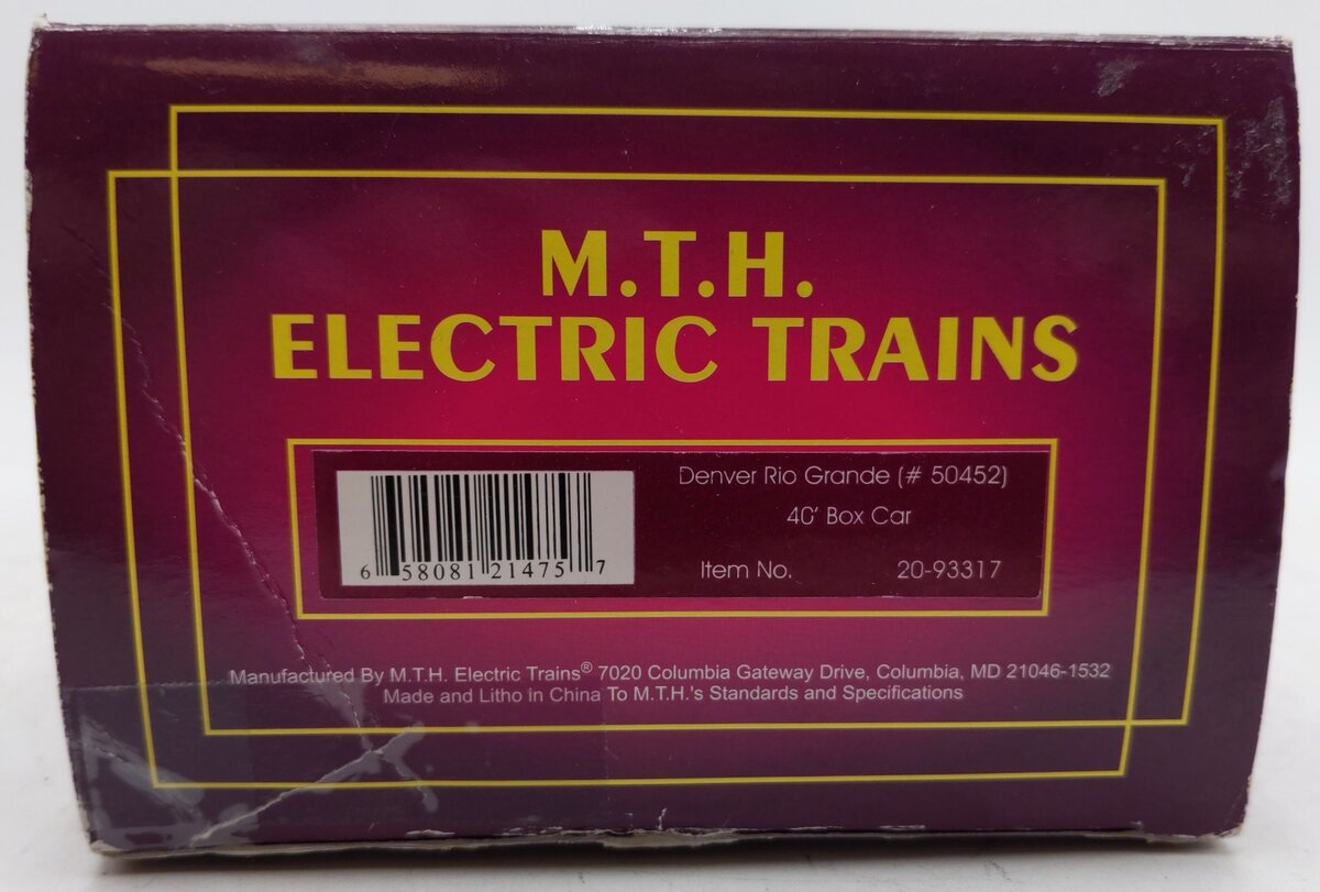 MTH 20-93317 O Gauge Denver & Rio Grande Western 40' Boxcar #50452 EX/Box