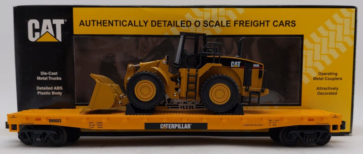 MTH 20-98359 O Gauge Caterpillar Flat Car with Loader EX/Box