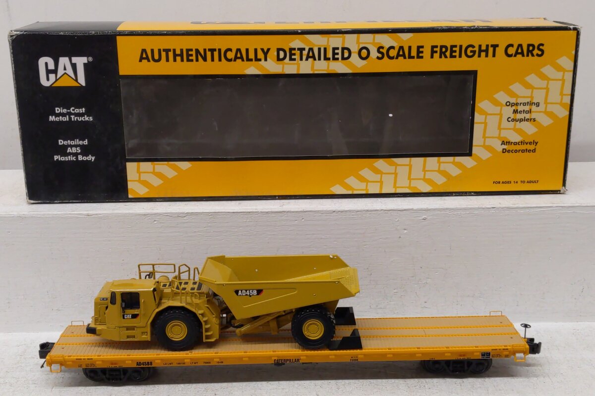MTH 20-98650 Caterpillar 60’ Flat Car w/CAT AD45B Articulated Truck EX/Box