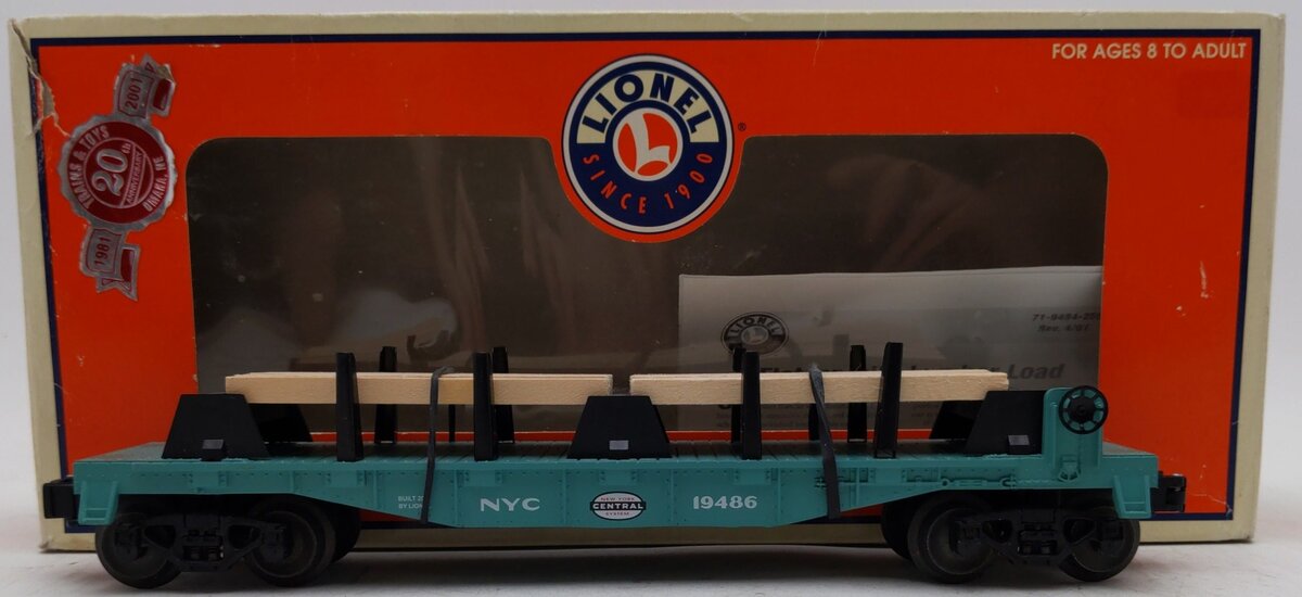 Lionel 6-19486 O Gauge New York Central Flatcar #19486 with Lumber Load EX/Box