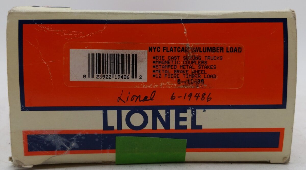 Lionel 6-19486 O Gauge New York Central Flatcar #19486 with Lumber Load EX/Box