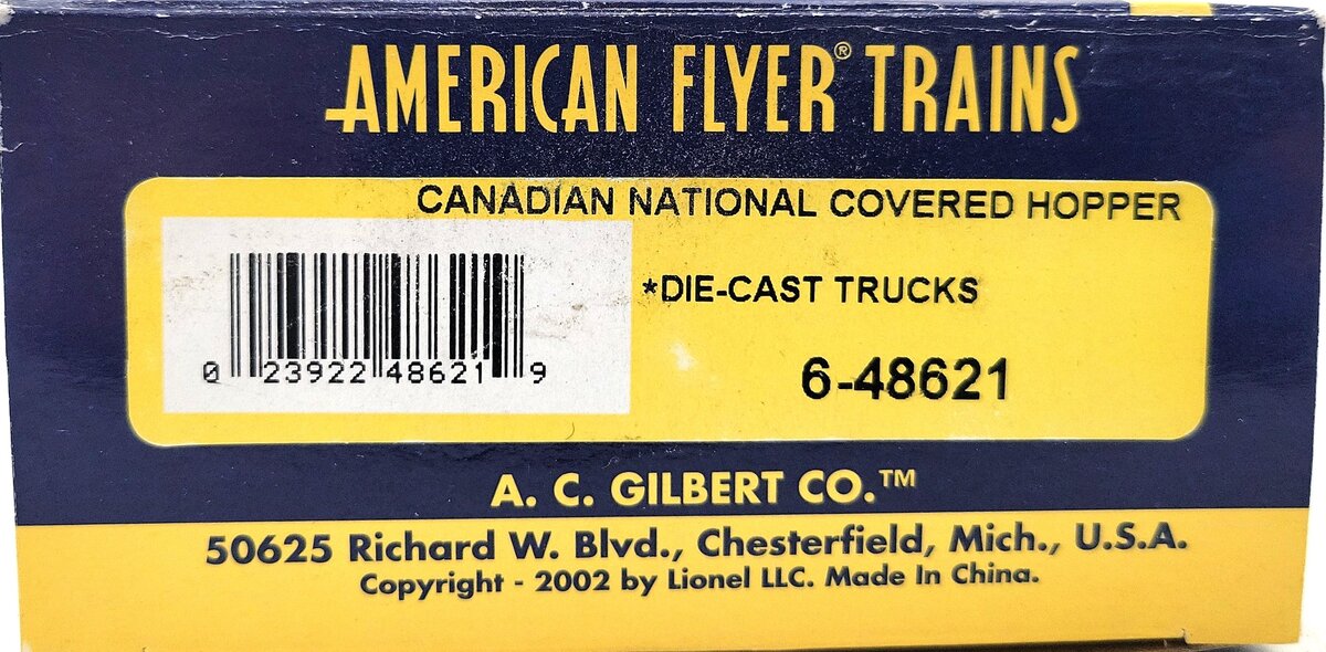 American Flyer 6-48621 S Gauge Canadian National Covered Hopper LN/Box