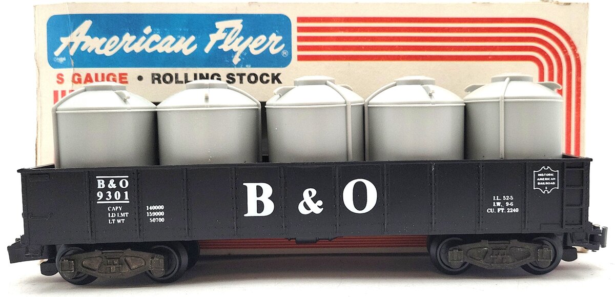American Flyer 4-9301 S Gauge Baltimore & Ohio Gondola w/Canisters LN/Box