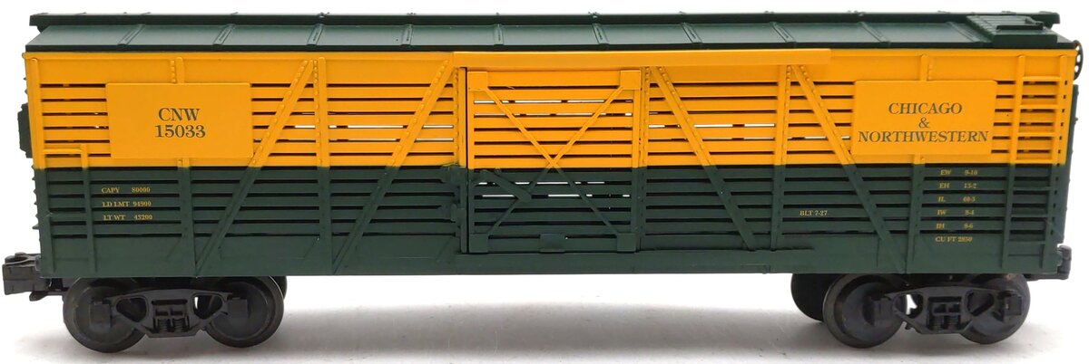 MTH 30-7109 O Gauge CNW Yellow & Green Semi-Scale Stock Car #15033 LN/Box