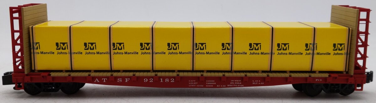 S-Helper 00332 S Gauge ATSF Bulkhead Flatcar w/JM Load #92182 EX/Box