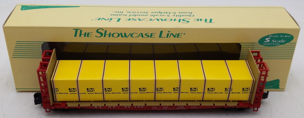S-Helper 00332 S Gauge ATSF Bulkhead Flatcar w/JM Load #92182 EX/Box