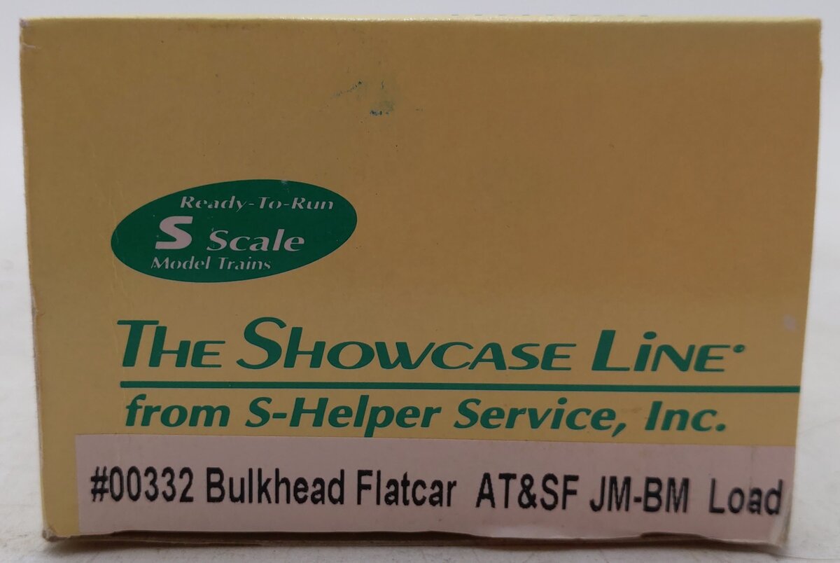 S-Helper 00332 S Gauge ATSF Bulkhead Flatcar w/JM Load #92182 EX/Box