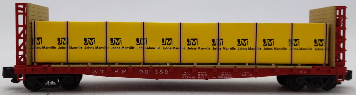S-Helper 00332 S Gauge ATSF Bulkhead Flatcar w/JM Load #92182 EX/Box