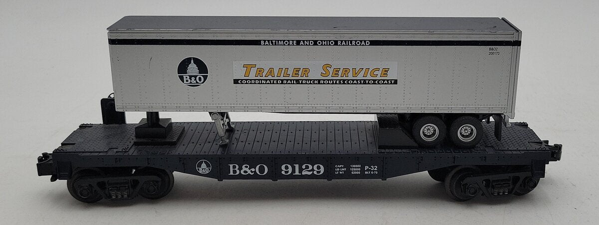MTH 30-76143 O Baltimore & Ohio Flatcar with Trailer EX
