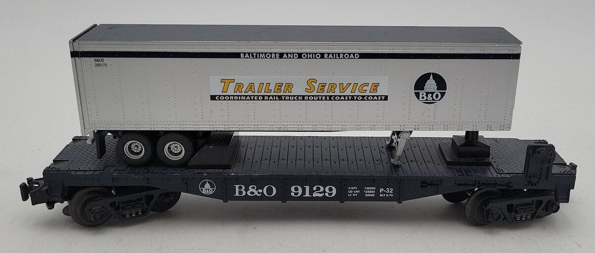 MTH 30-76143 O Baltimore & Ohio Flatcar with Trailer EX