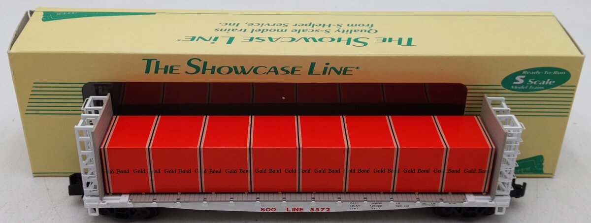 S-Helper 00335 S Gauge SOO Line Bulkhead Flatcar w/ Gold Bond Load #5572 EX/Box