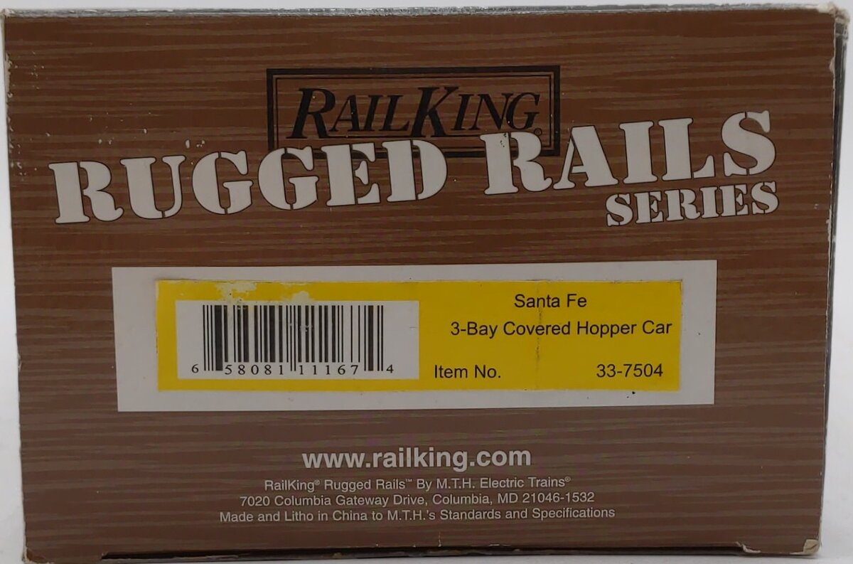MTH 33-7504 O Gauge Santa Fe 3-Bay Covered Hopper #314953 LN/Box