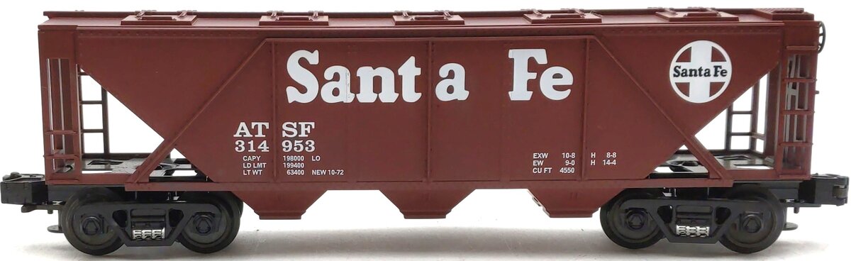 MTH 33-7504 O Gauge Santa Fe 3-Bay Covered Hopper #314953 LN/Box