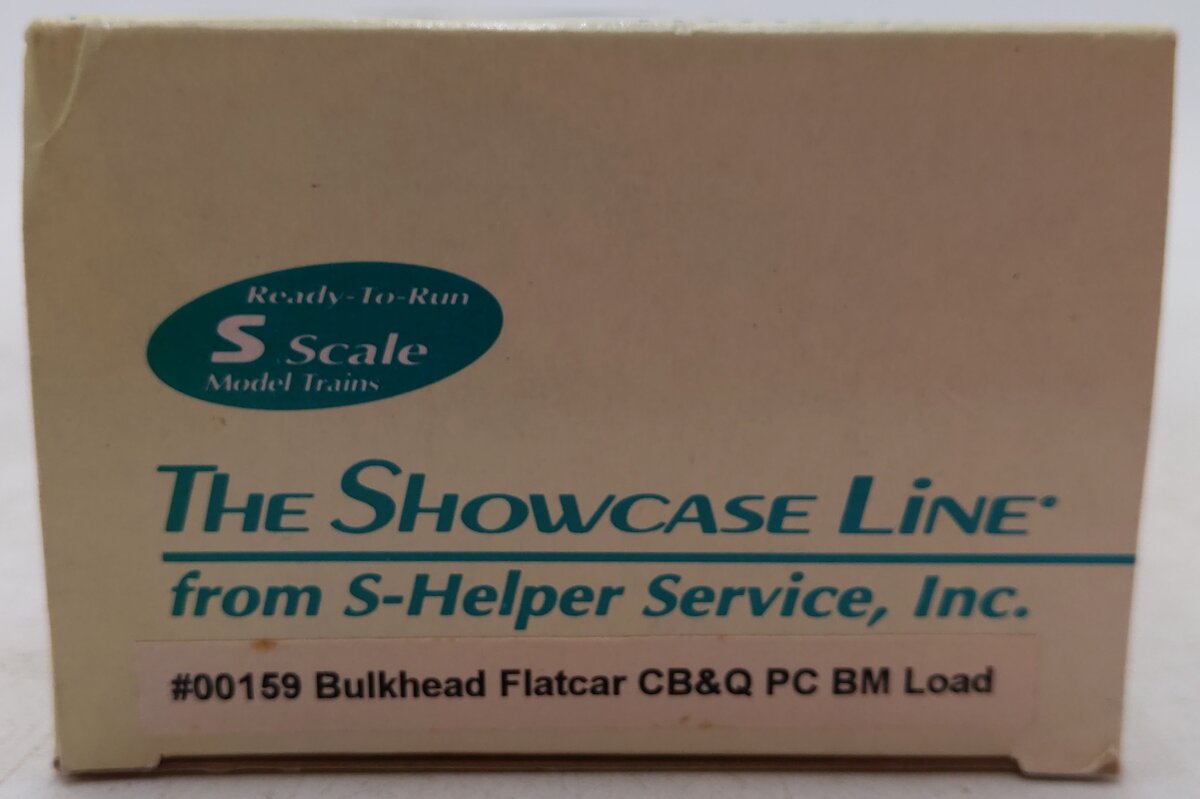 S-Helper 00159 "S" Scale CB&Q Bulkhead Flatcar W/ PC BM Load EX/Box