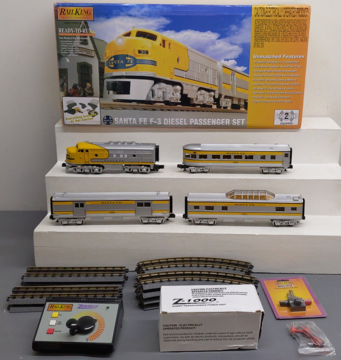MTH 30-4186-1 Santa Fe RailKing F-3 O Gauge Passenger Train Set with PS 2.0 EX/Box