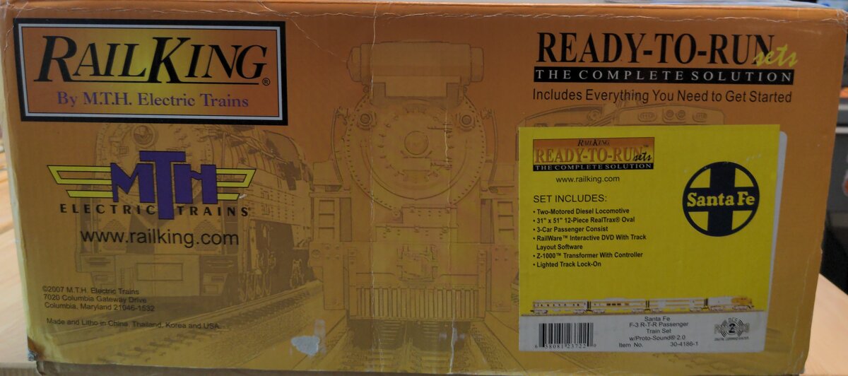 MTH 30-4186-1 Santa Fe RailKing F-3 O Gauge Passenger Train Set with PS 2.0 EX/Box