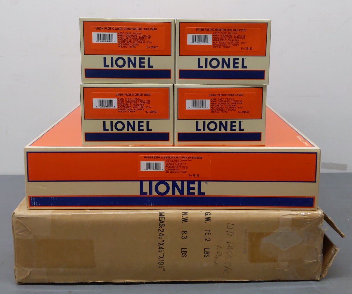 Lionel 6-39146 O Gauge Union Pacific Aluminum Passenger Car 4-Pack LN/Box