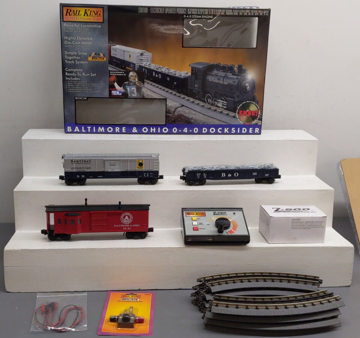 MTH 30-4026-0 O Gauge B&O 0-4-0 Dockside Steam Freight Train Set w/Whistle EX/Box