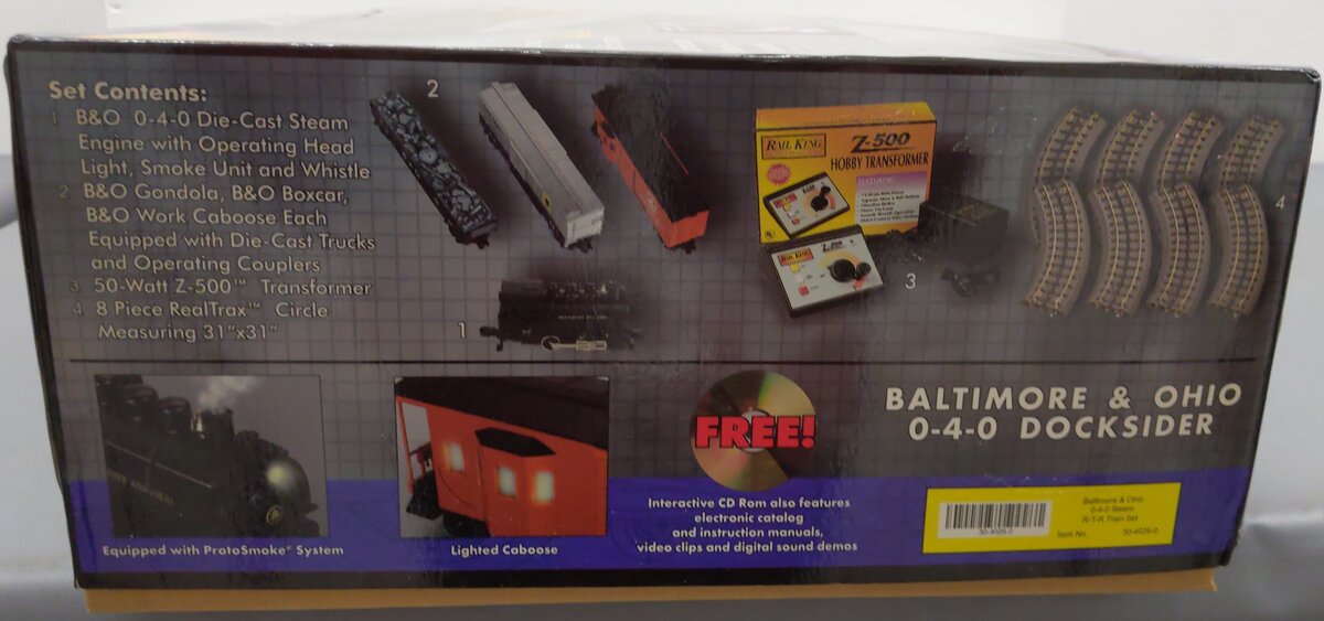 MTH 30-4026-0 O Gauge B&O 0-4-0 Dockside Steam Freight Train Set w/Whistle EX/Box
