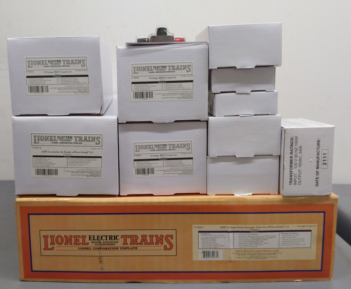 MTH 11-5505-1 Christmas Tinplate 249E O Gauge Steam Passenger Train Set w/PS 3.0