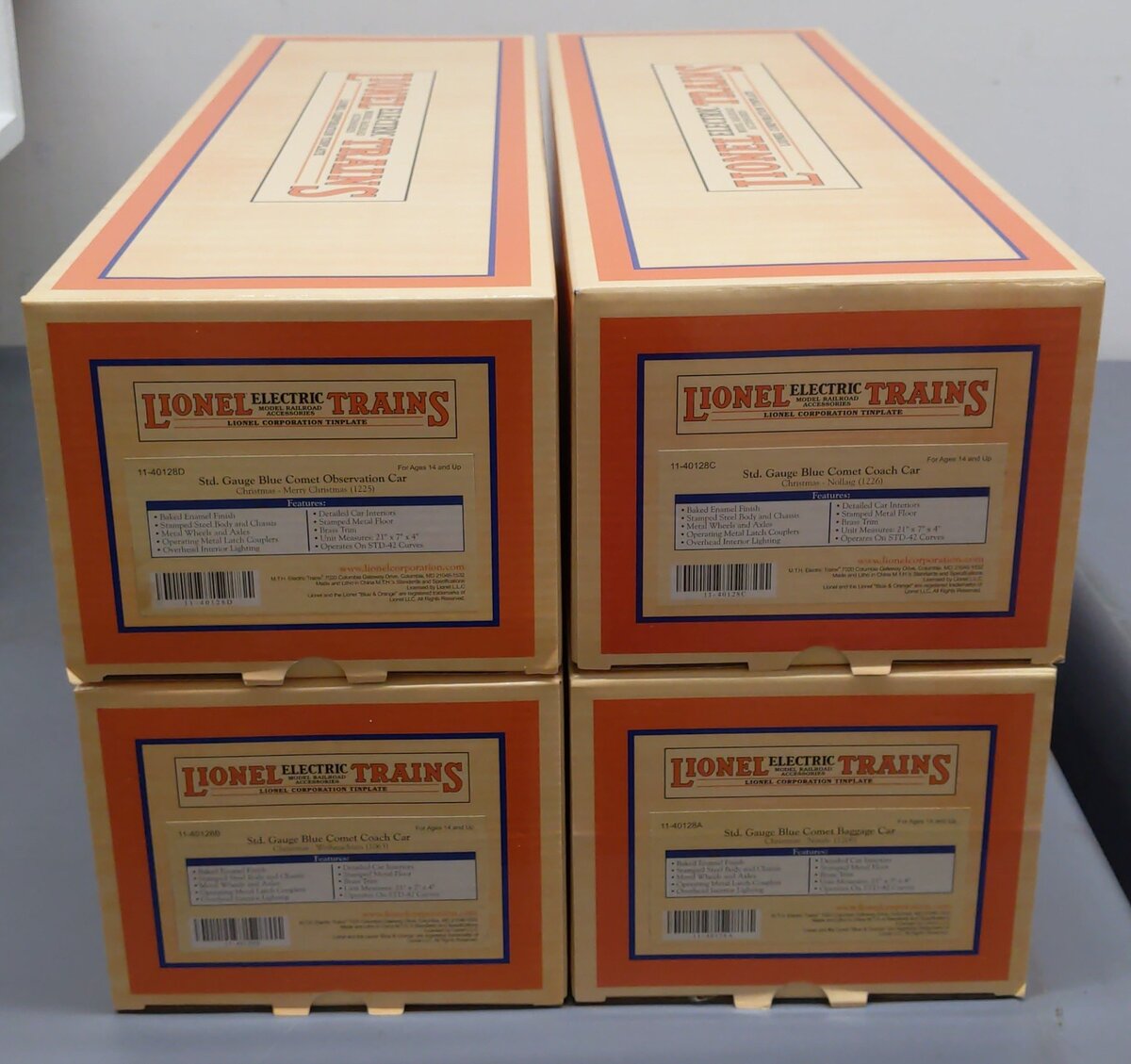 MTH 11-40128 STD Gauge Blue Comet "Christmas" 4 Car Passenger Set LN/Box