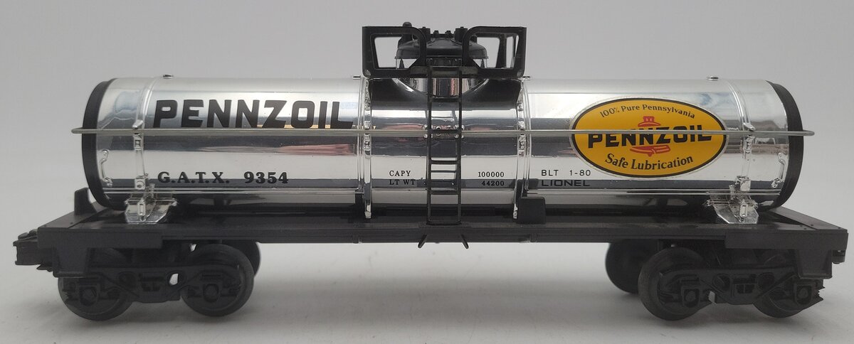 Lionel 6-9354 Pennzoil Chrome Plated Single Dome Tank Car EX/Box