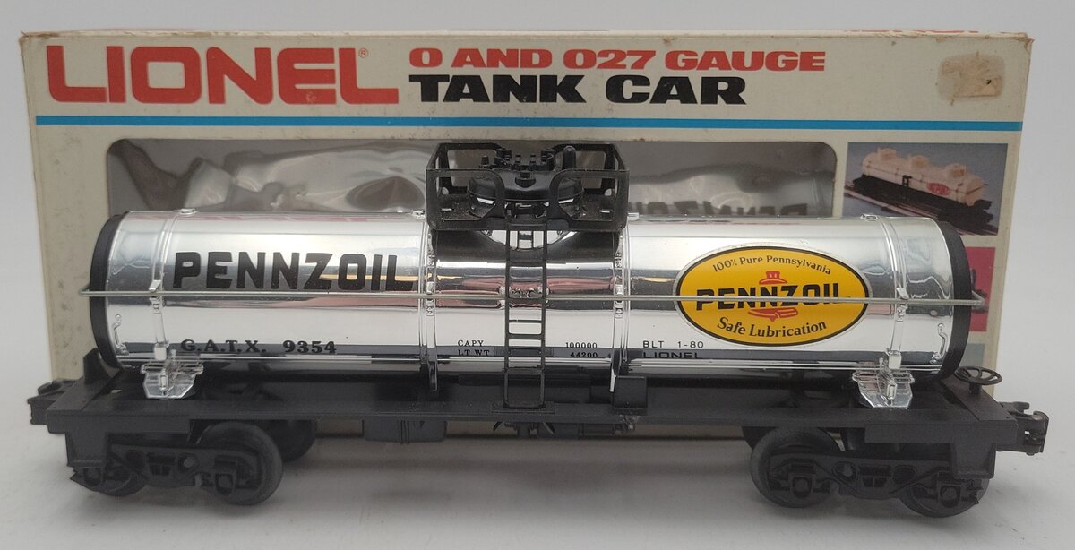 Lionel 6-9354 Pennzoil Chrome Plated Single Dome Tank Car EX/Box