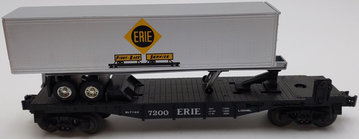 Lionel 6-19415 O Gauge Erie Flatcar #7200 w/ Trailer EX/Box