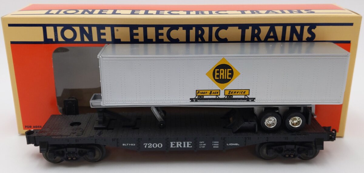 Lionel 6-19415 O Gauge Erie Flatcar #7200 w/ Trailer EX/Box