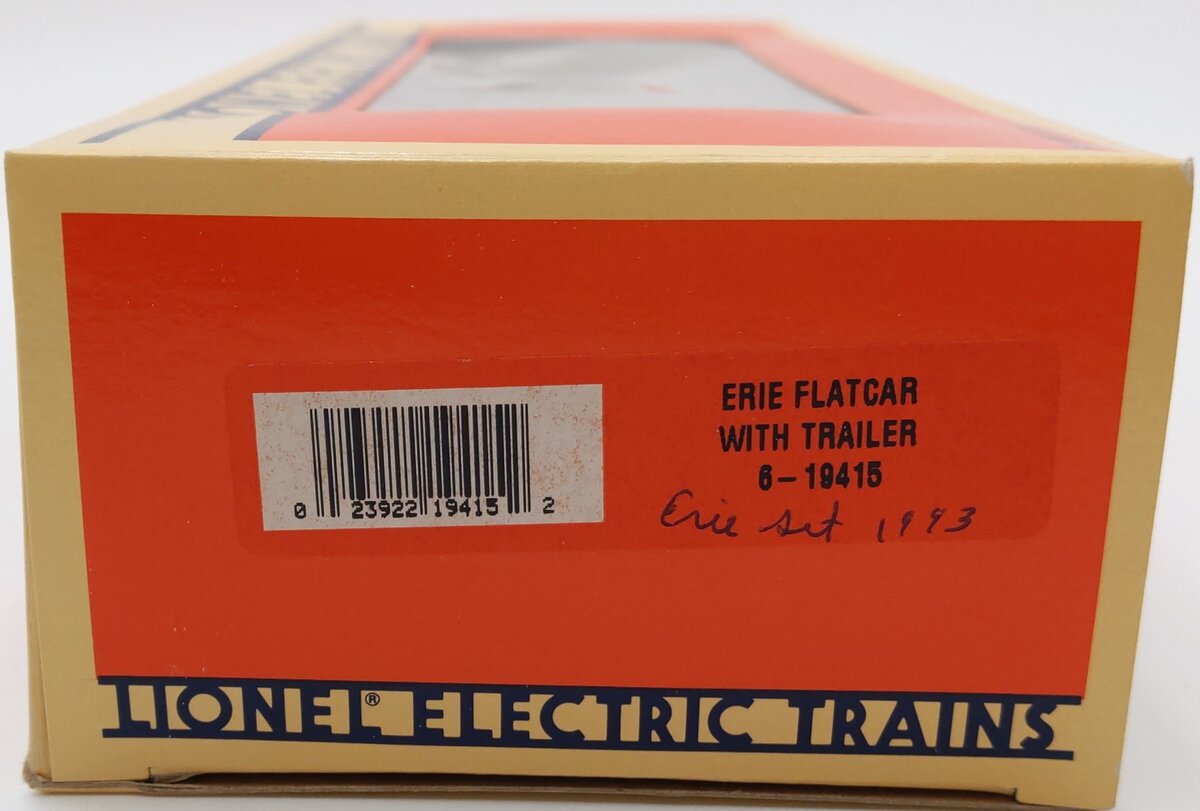 Lionel 6-19415 O Gauge Erie Flatcar #7200 w/ Trailer EX/Box