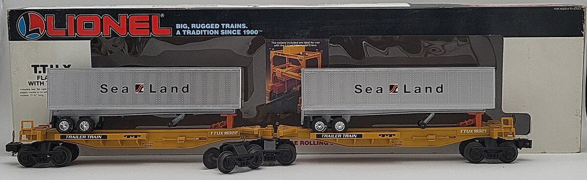Lionel 6-16322 O Gauge TTUX Flatcar with 2 Sealand Trailers #16321, #16322 EX/Box