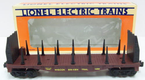 Lionel 6-16393 O Gauge Wisconsin Central Flatcar with Bulkhead and Stakes LN/Box