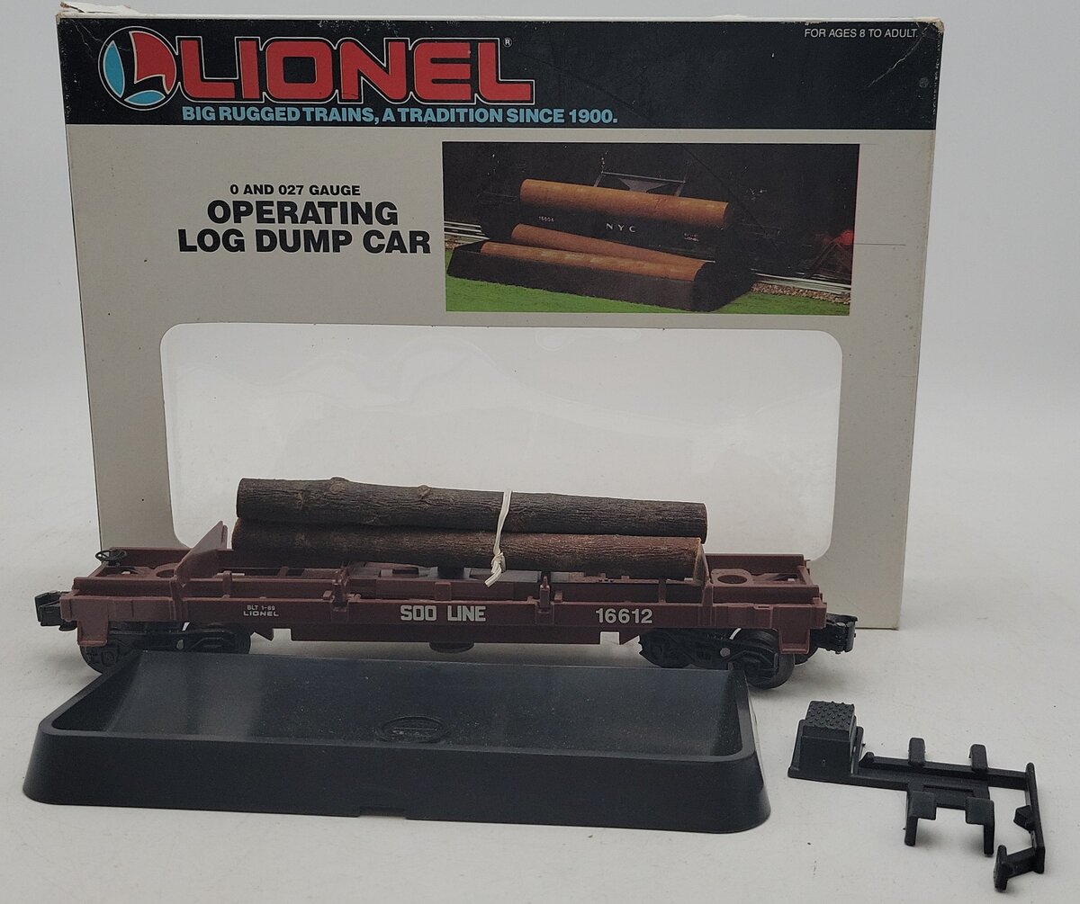 Lionel 6-16612 O Gauge SOO Line Operating Log Dump Car LN/Box