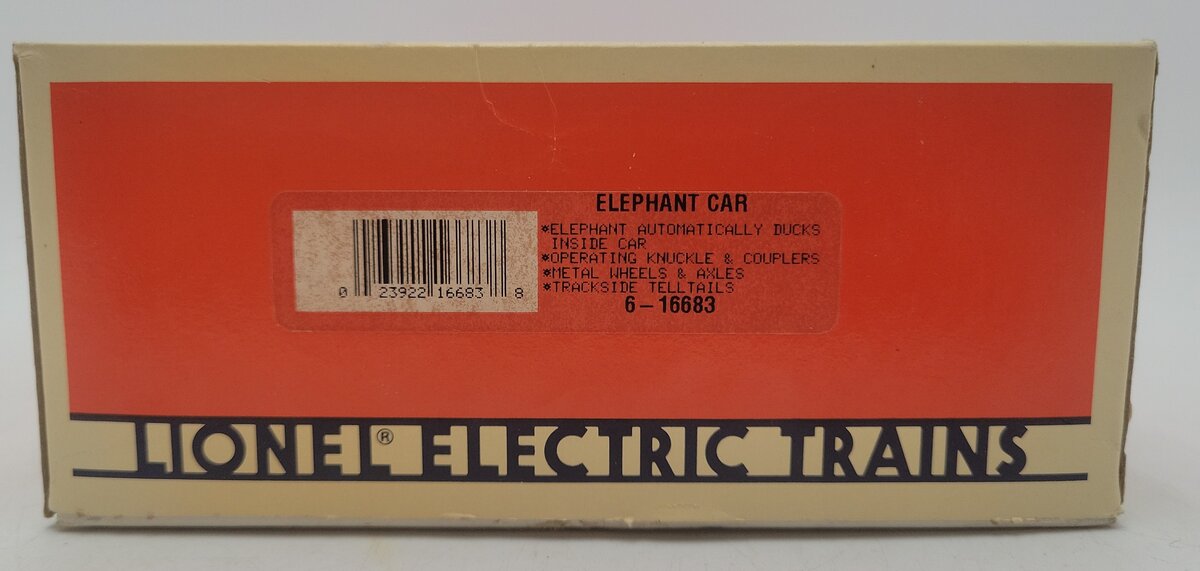 Lionel 6-16683 O Gauge Los Angeles Zoo Operating Elephant Car EX/Box