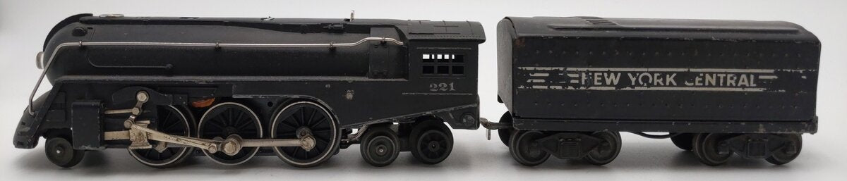 Lionel 221 Vintage O NYC Dreyfuss Black 2-6-4 Steam Locomotive & 221-T Tender VG