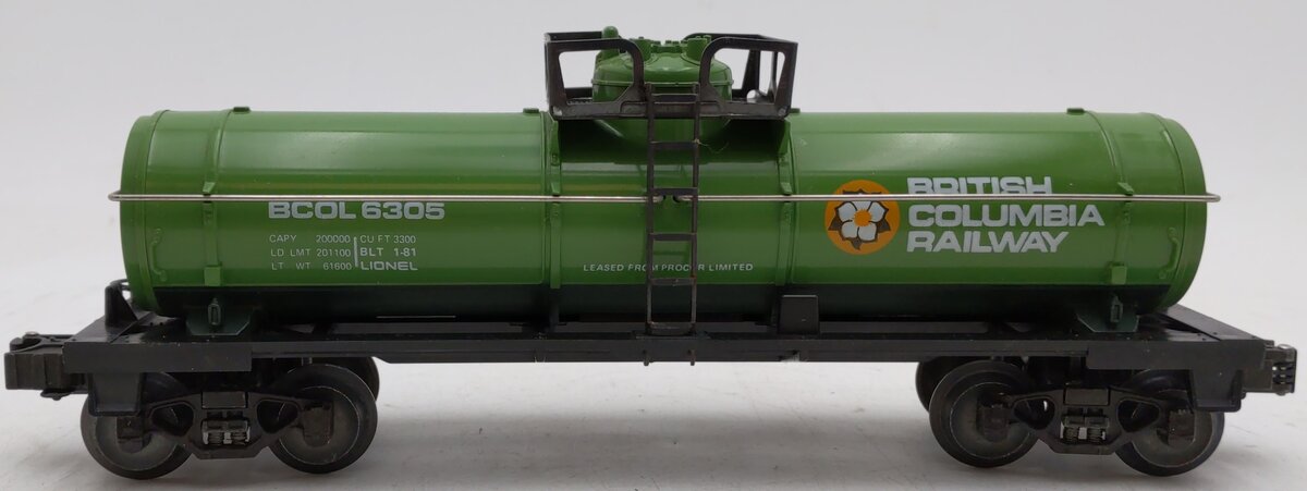 Lionel 6-6305 O Gauge British Columbia Single Dome Tank Car EX/Box