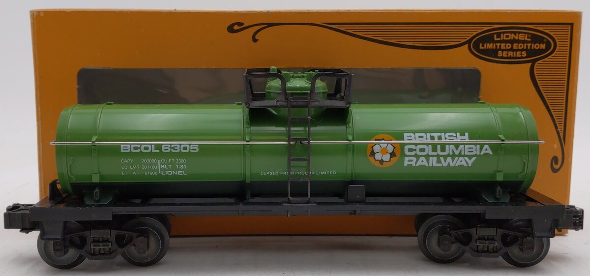 Lionel 6-6305 O Gauge British Columbia Single Dome Tank Car EX/Box